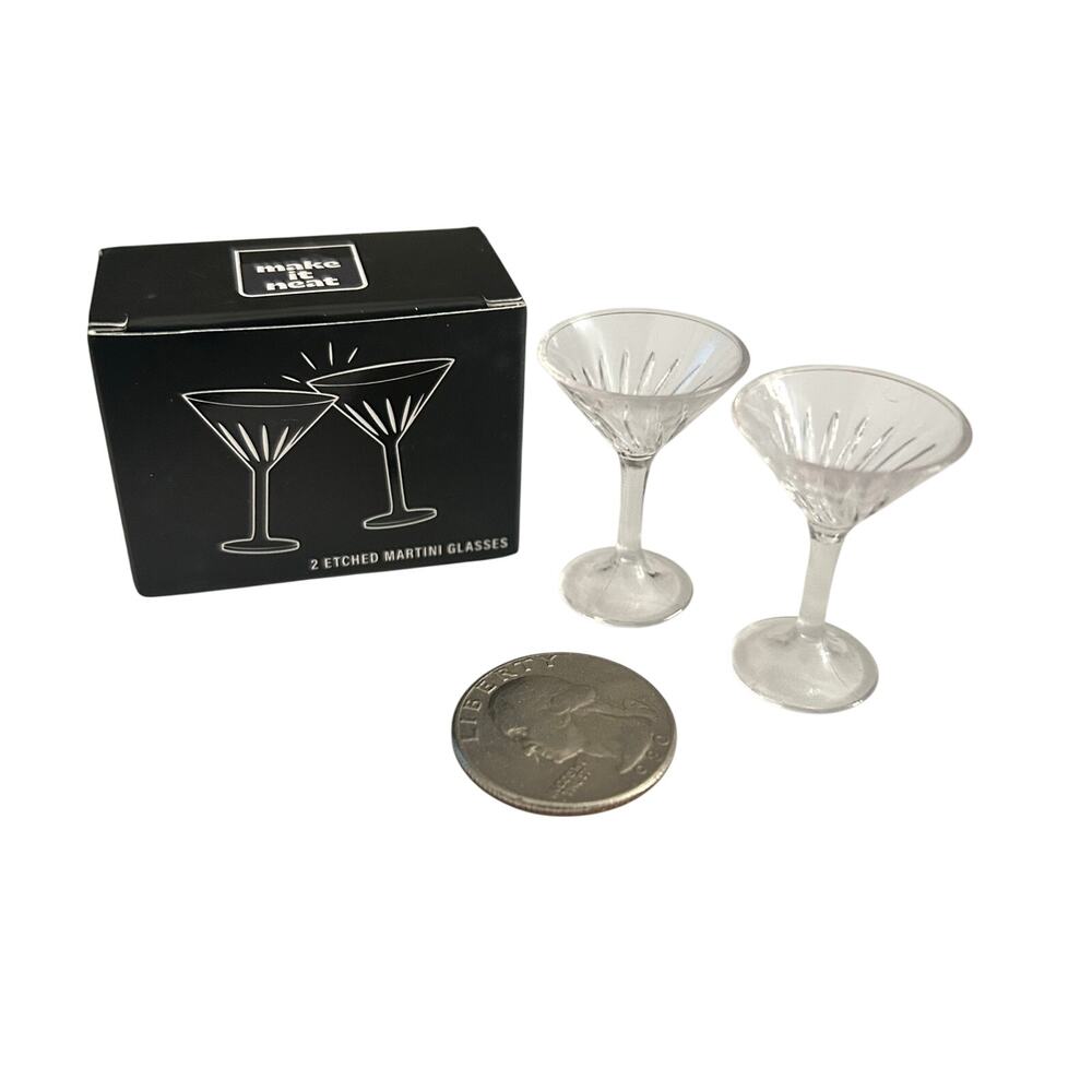 MGA Miniverse Pair of Etched Martini Glasses New Clear
